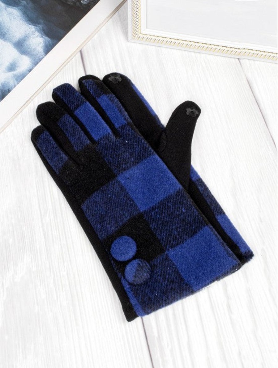 Accessories Sheer-essentials Gloves & Scarfs | Double Button Plaid Touch Screen Glove