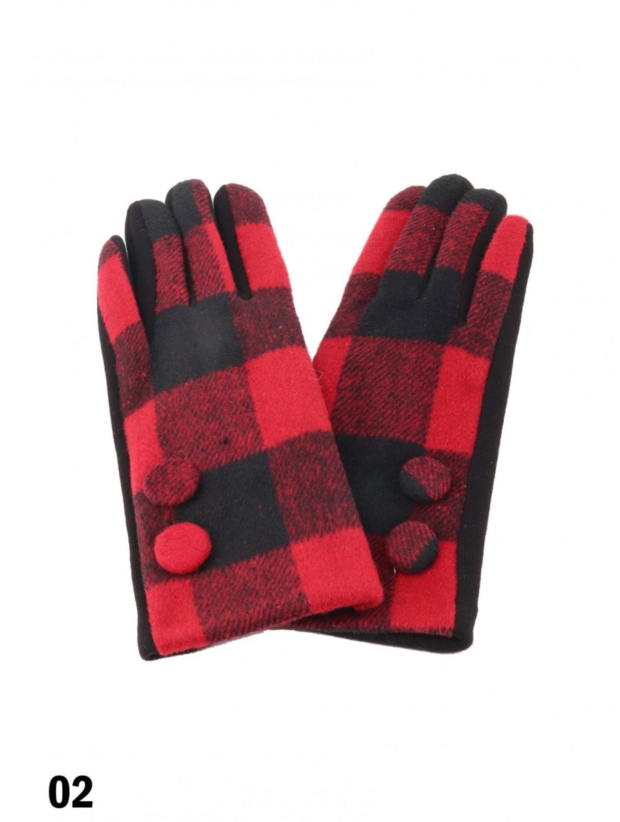 Accessories Sheer-essentials Gloves & Scarfs | Double Button Plaid Touch Screen Glove