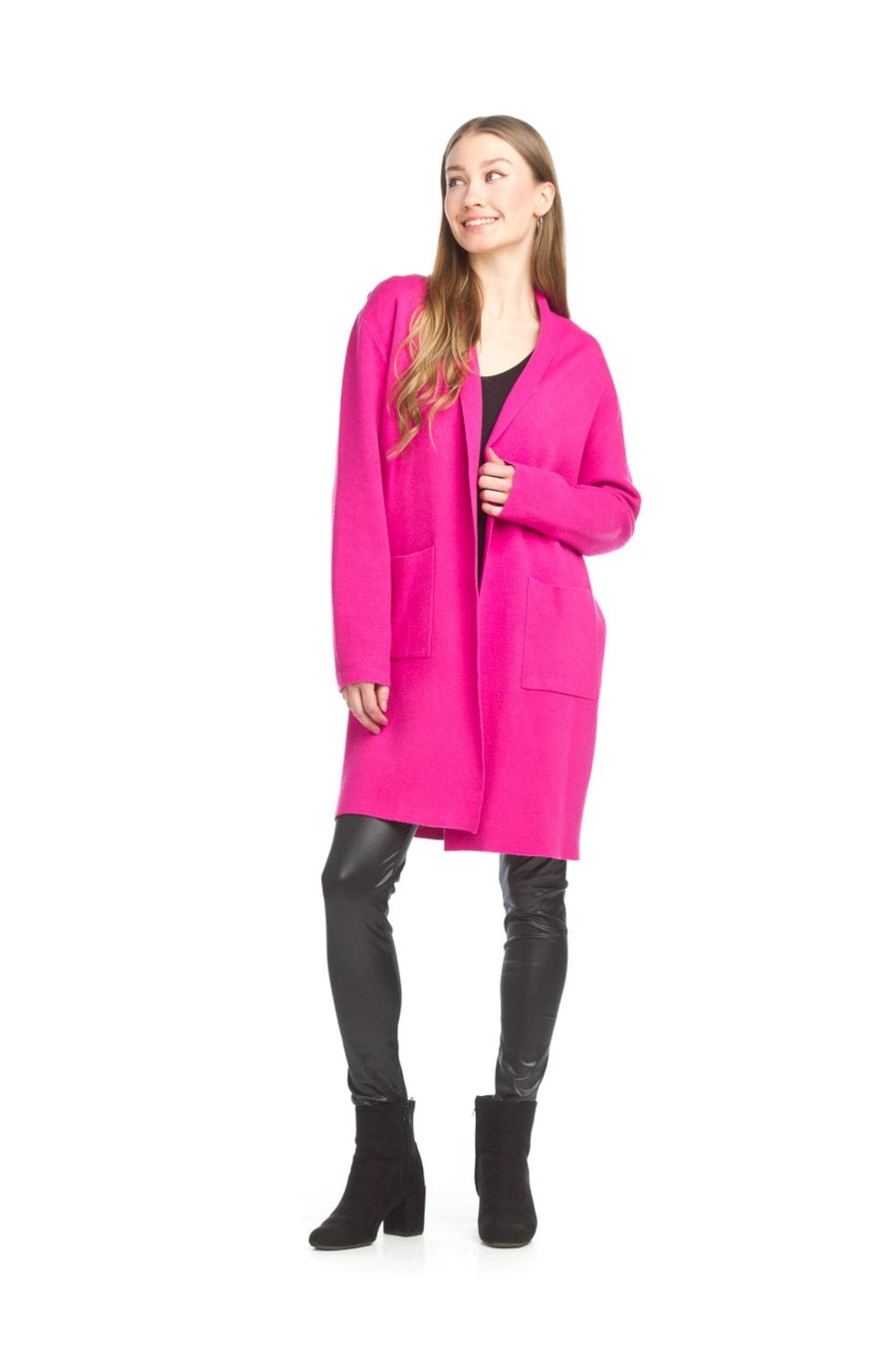 Clothing Sheer-essentials Jackets | Lapel Coatigan With Pockets - Magenta