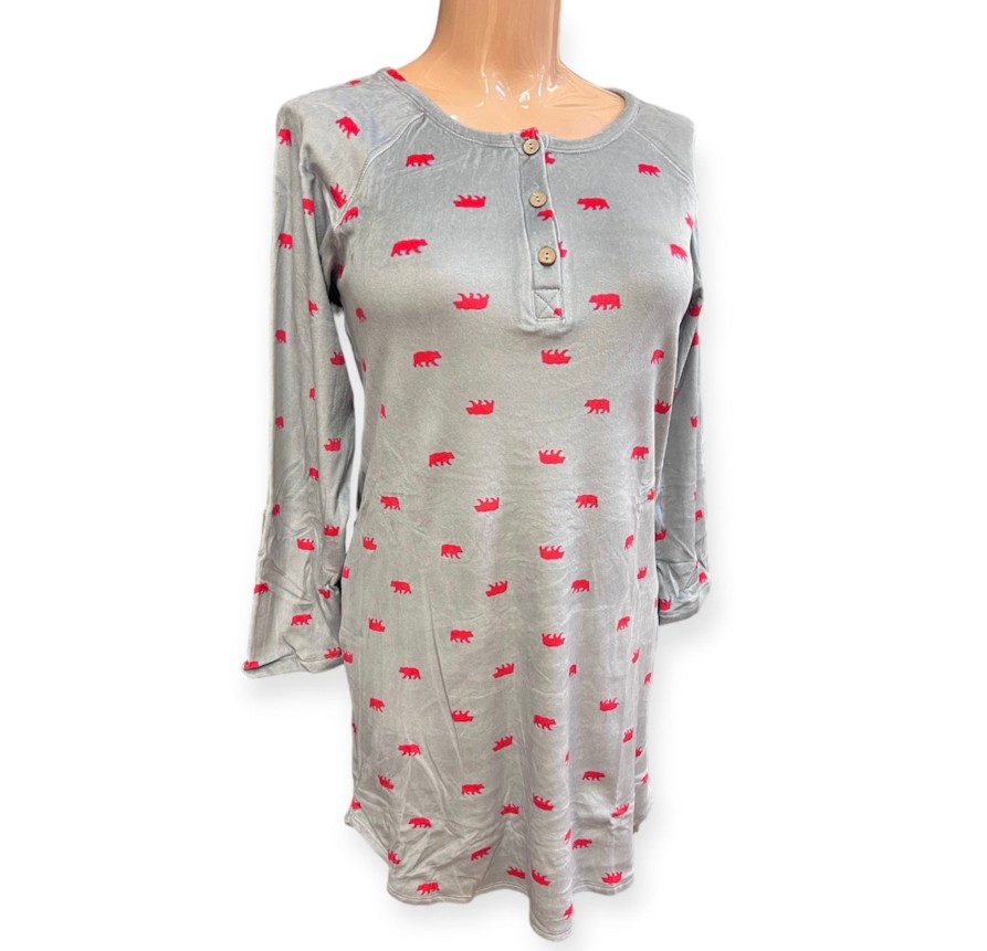 Lingerie & Intimates Sheer-essentials Nightgowns | Long Sleeve Bear Print Nightshirt