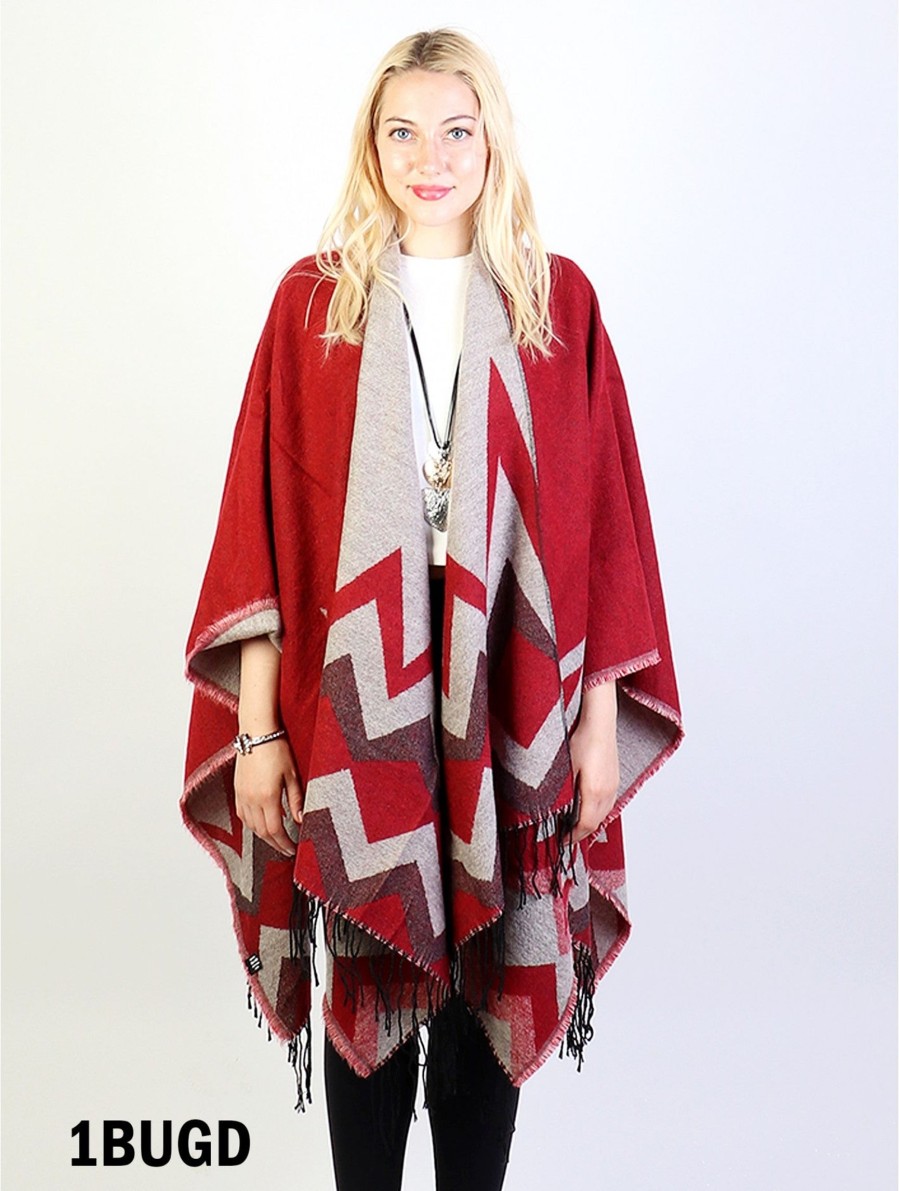 Clothing Sheer-essentials Vests, Wraps & Ponchos | Chevron Design Shawl W/ Fringe