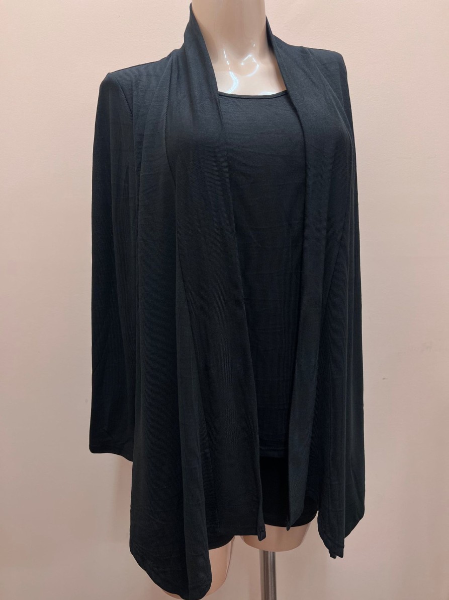 Clothing Sheer-essentials Plus Size | Papa Cardigan W/ Built-In Top - Black