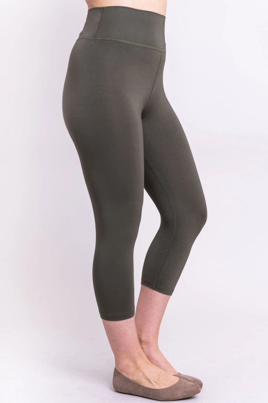 Clothing Sheer-essentials Leggings | Blue Sky Riley Capri - Khaki