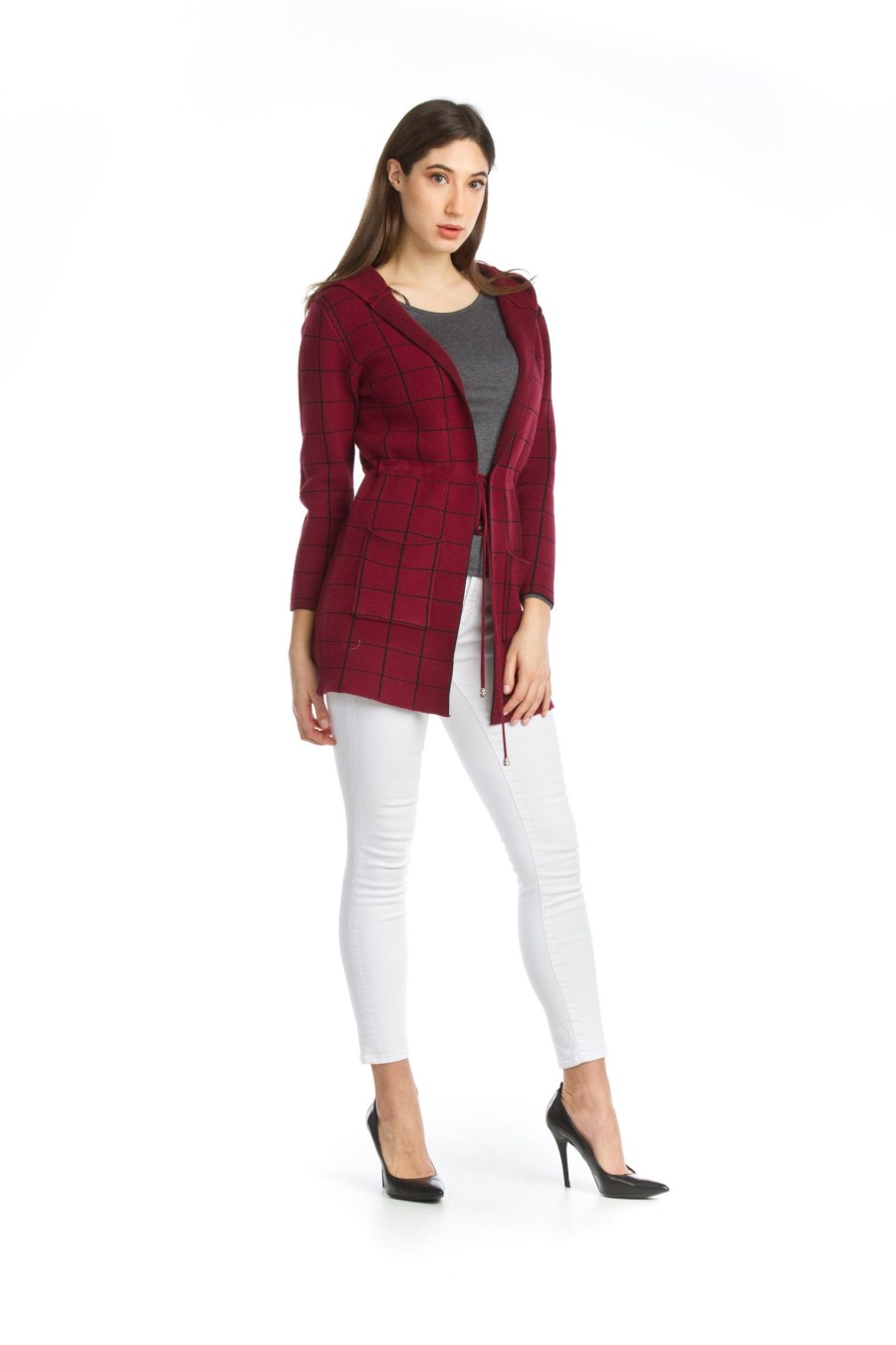 Clothing Sheer-essentials Jackets | Plaid Knit Hooded Jacket