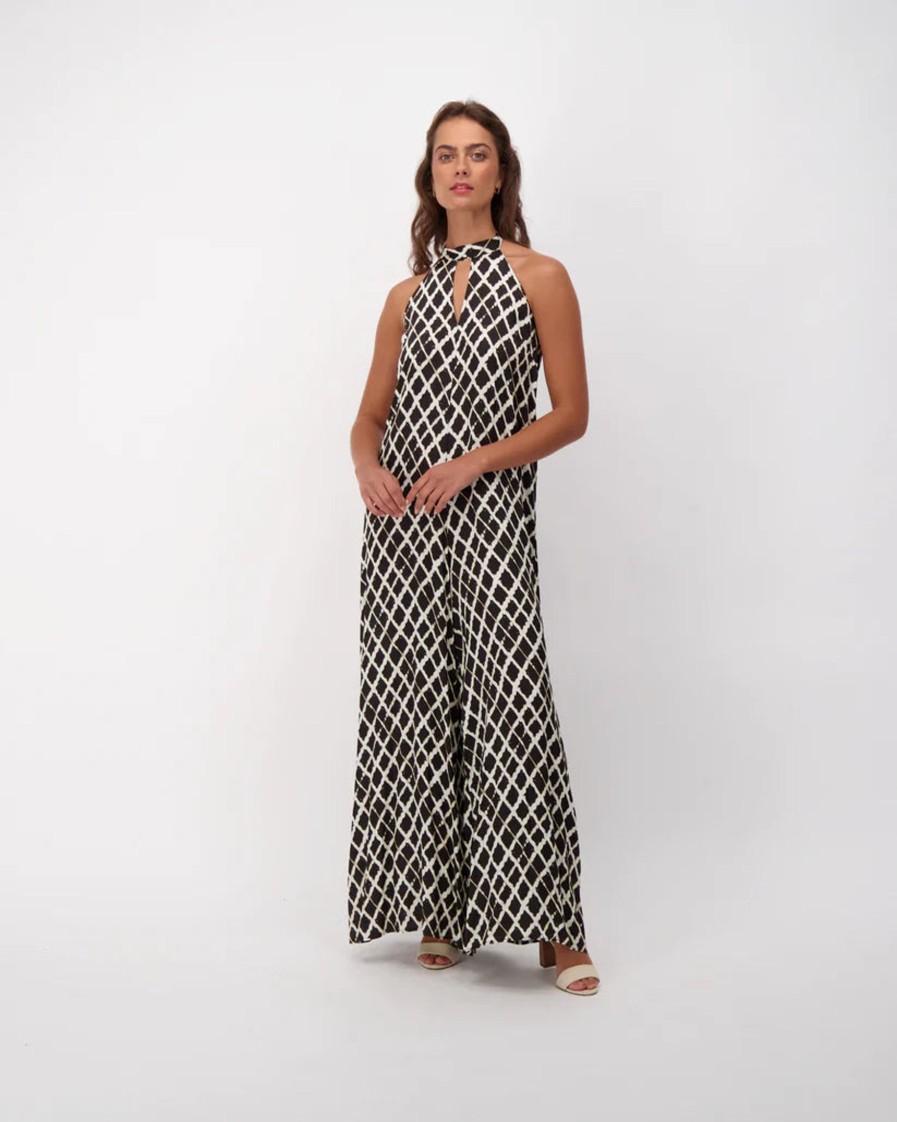 Clothing Sheer-essentials Plus Size | Halter Neck Wide Leg Print Jumpsuit