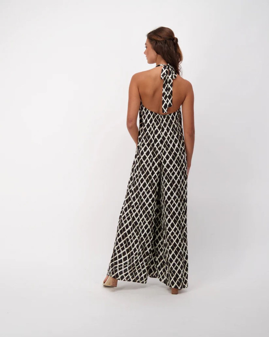 Clothing Sheer-essentials Plus Size | Halter Neck Wide Leg Print Jumpsuit