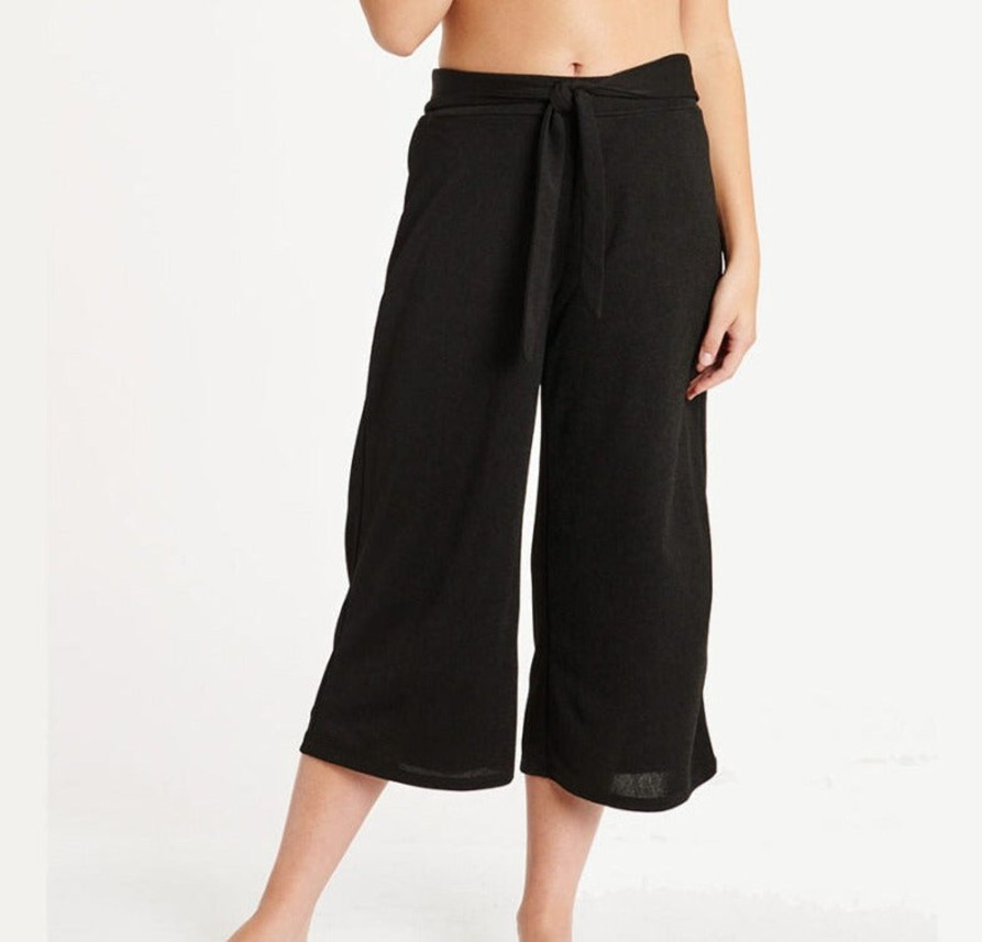 Clothing Sheer-essentials Pants | Plus Size Cover Up Gaucho Pant W/Sash - Black