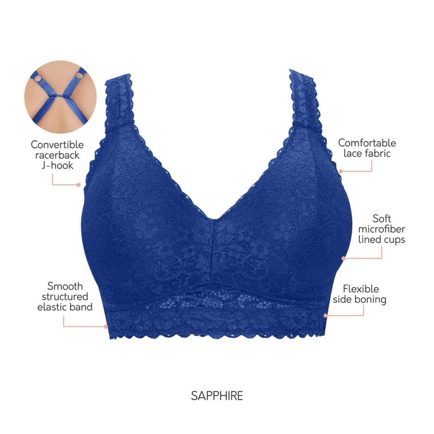 Lingerie & Intimates Sheer-essentials Racer Back | Adriana Lace Bralette - Sapphire