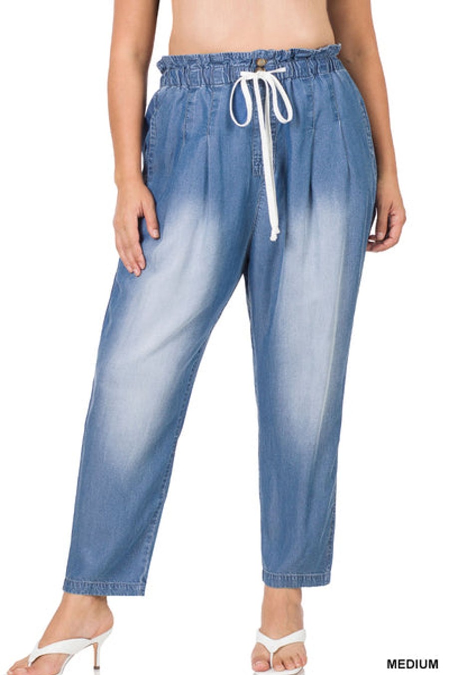 Clothing Sheer-essentials Plus Size | Chambray Drawstring Paperbag Waist Pants