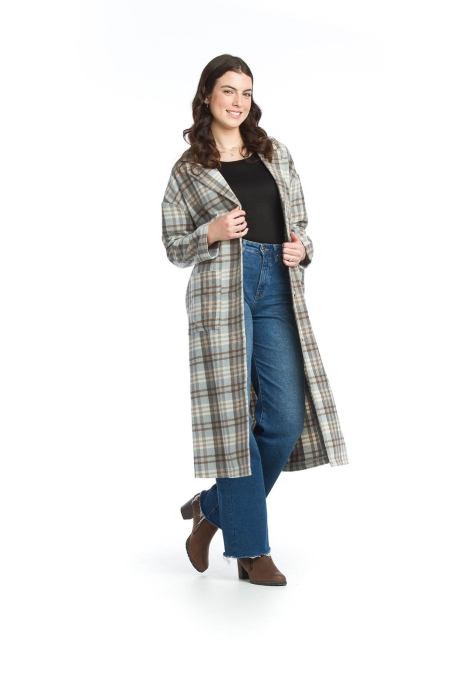 Clothing Sheer-essentials Plus Size | Plaid Long Shacket