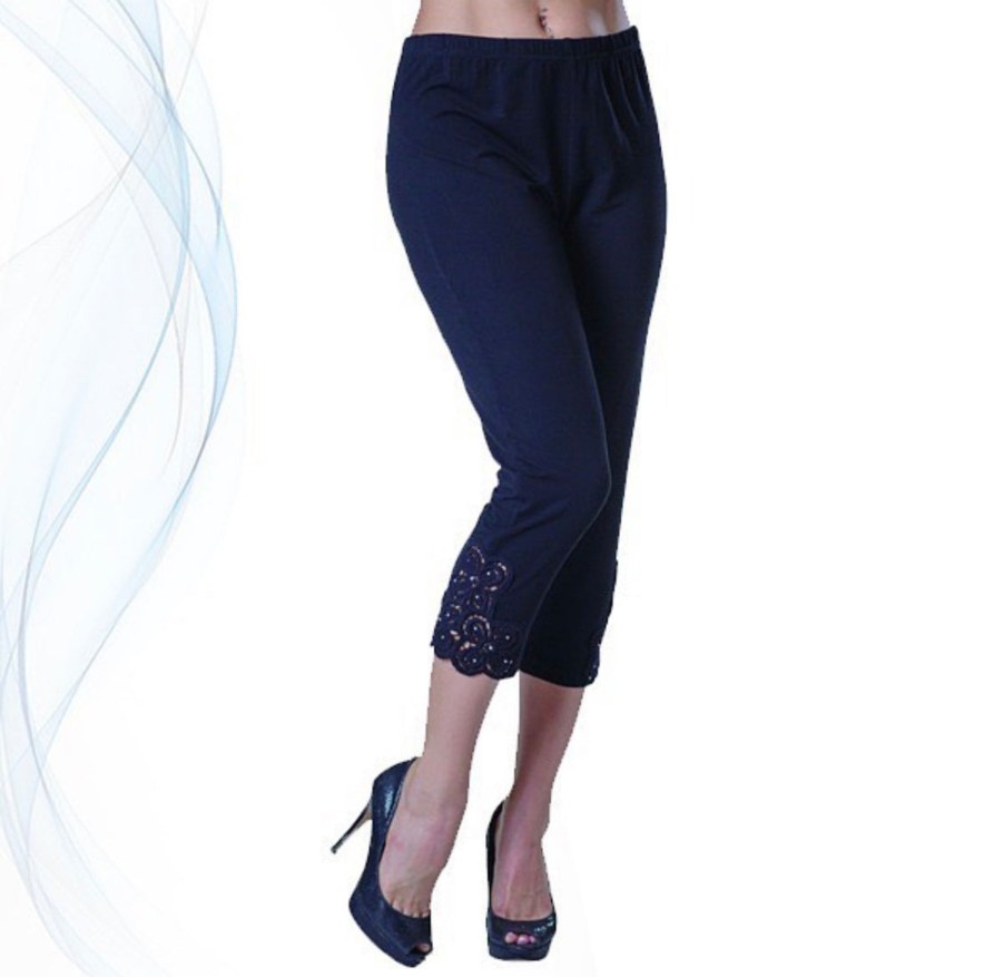 Clothing Sheer-essentials Plus Size | Bamboo Rhinestone Capris