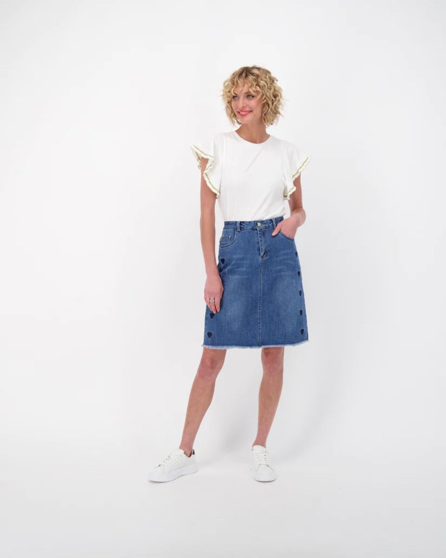 Clothing Sheer-essentials Plus Size | Blue Hearts Denim Short Skirt