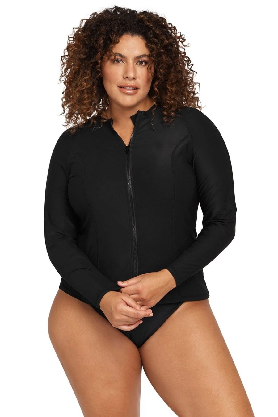 Clothing Sheer-essentials Plus Size | Recycled Hues Black Seurat Sunsafe Long Sleeve Top