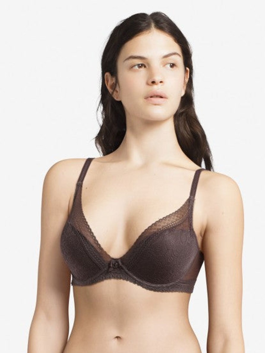 Lingerie & Intimates Sheer-essentials Underwire | Festivite Lace Plunge Bra - Ice Brown -Size A 32