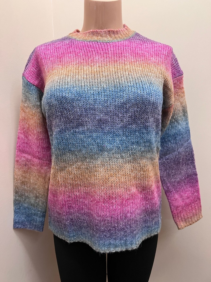 Clothing Sheer-essentials Plus Size | Multicoloured Knit Pullover Sweater