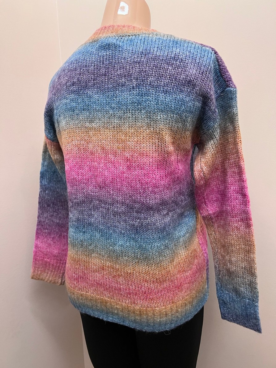 Clothing Sheer-essentials Plus Size | Multicoloured Knit Pullover Sweater