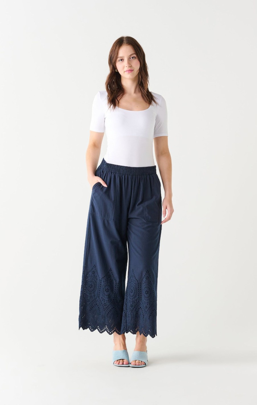 Clothing Sheer-essentials Pants | High Waisted Eyelet Pull On Pants