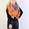 Accessories Sheer-essentials Gloves & Scarfs | Woven Plaid Patterned Blanket Scarf W/ Fringe