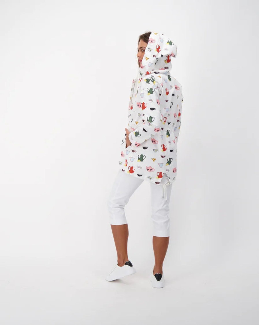 Clothing Sheer-essentials Rain Jackets | Hooded Tea Cup Print Parka Jacket