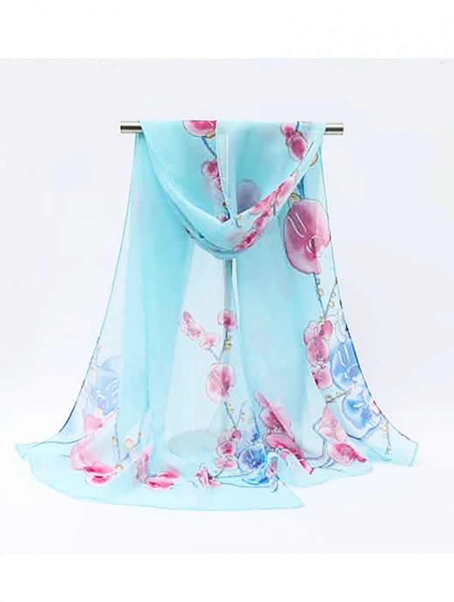 Accessories Sheer-essentials Gloves & Scarfs | Chiffon Floral Fashion Scarf