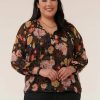 Clothing Sheer-essentials Plus Size | Long Blouson Sleeve Half Placket Floral Print Woven Plus Top - Size 3 X