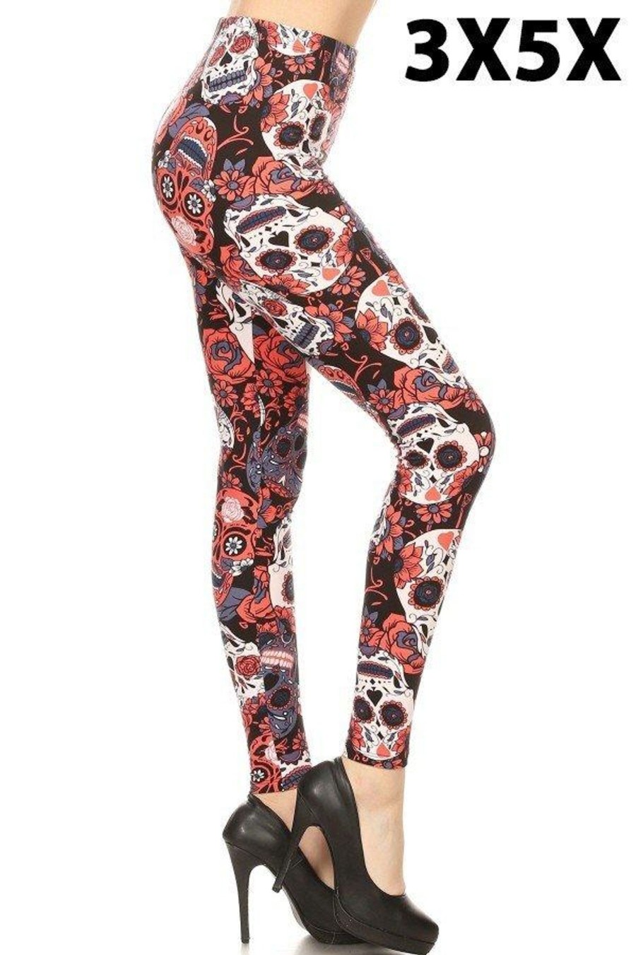 Clothing Sheer-essentials Plus Size | Plus Size Leggings - Coral Skulls