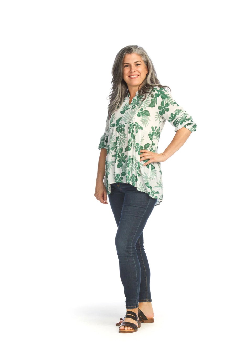 Curvy Fashions Sheer-essentials Blouses | Tropical Flowy Blouse With Lace Detail