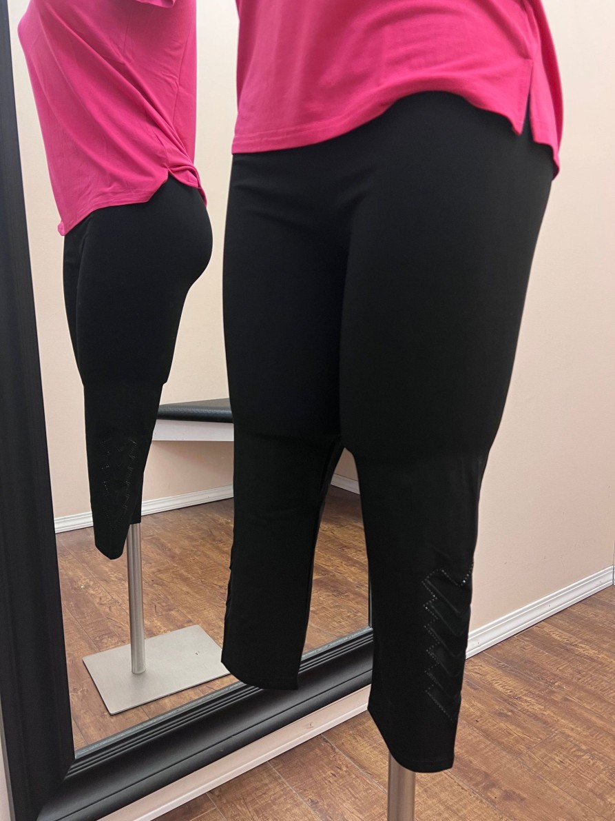 Clothing Sheer-essentials Leggings | 4-Row Stone Capri Leggings - Black