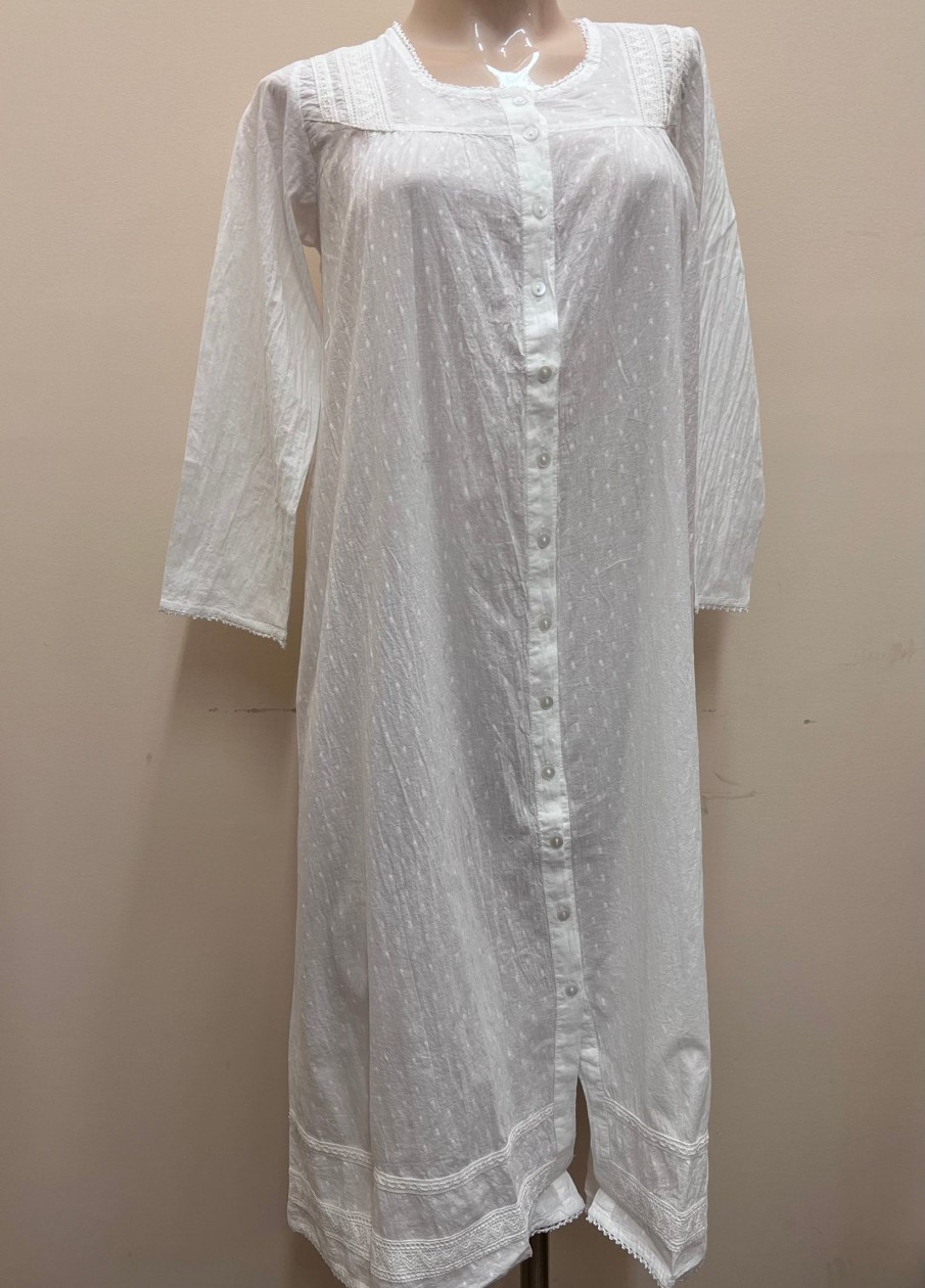 Lingerie & Intimates Sheer-essentials Nightgowns | Papa 3/4 Sleeve Button Front Dressing Gown