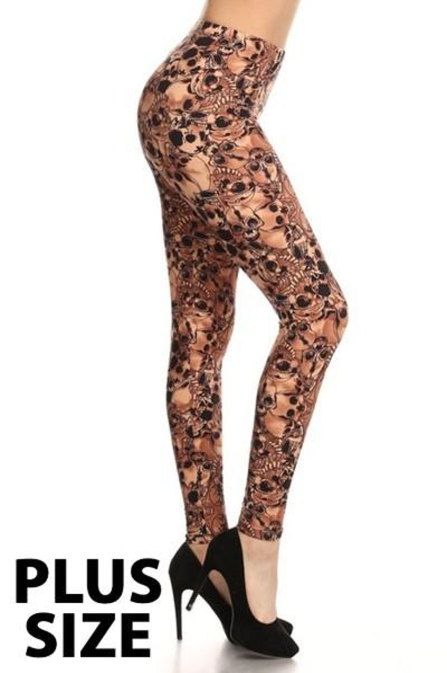 Clothing Sheer-essentials Plus Size | Plus Size Leggings - Rust Skulls