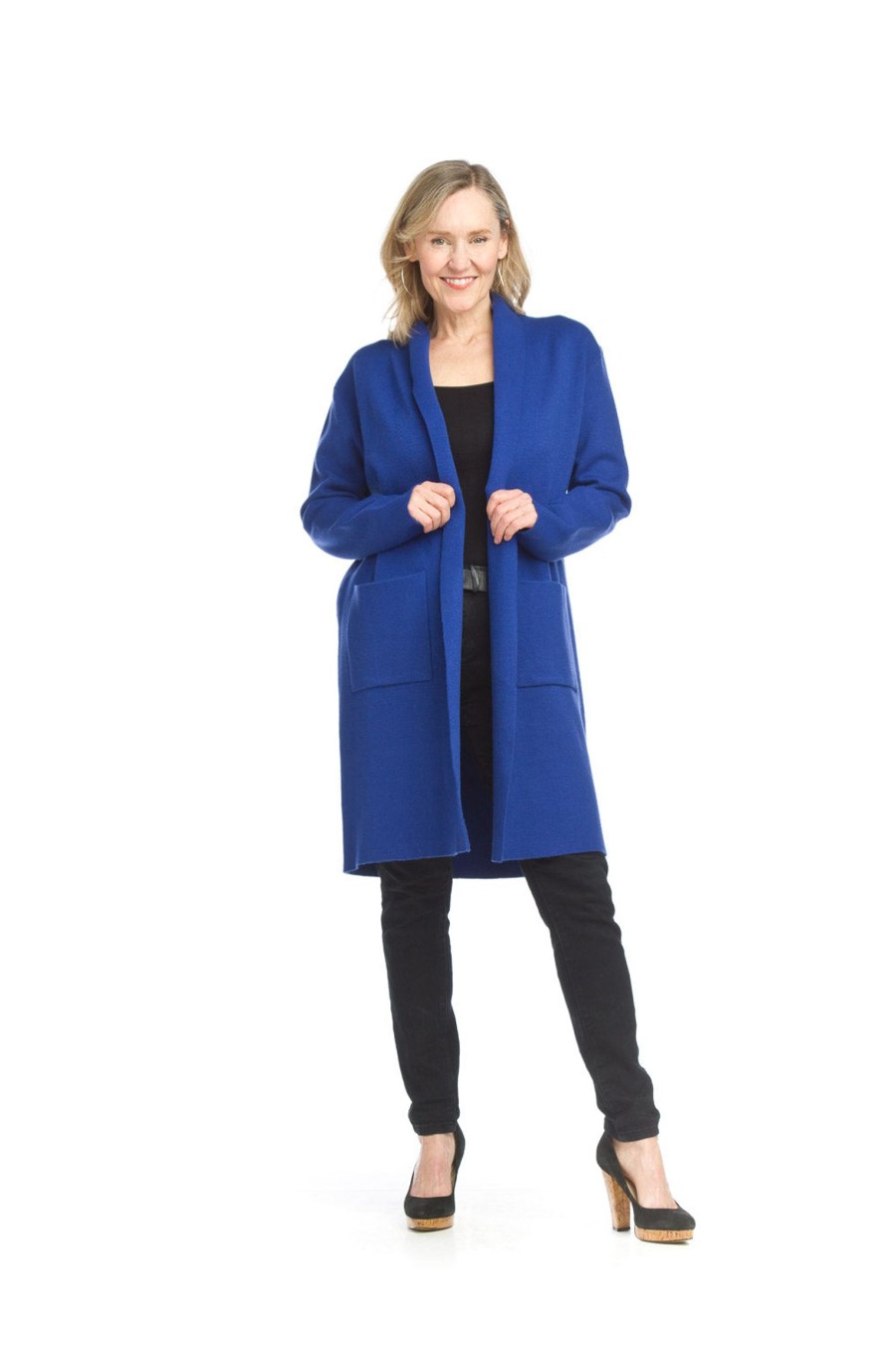 Clothing Sheer-essentials Jackets | Lapel Coatigan With Pockets - Cobalt