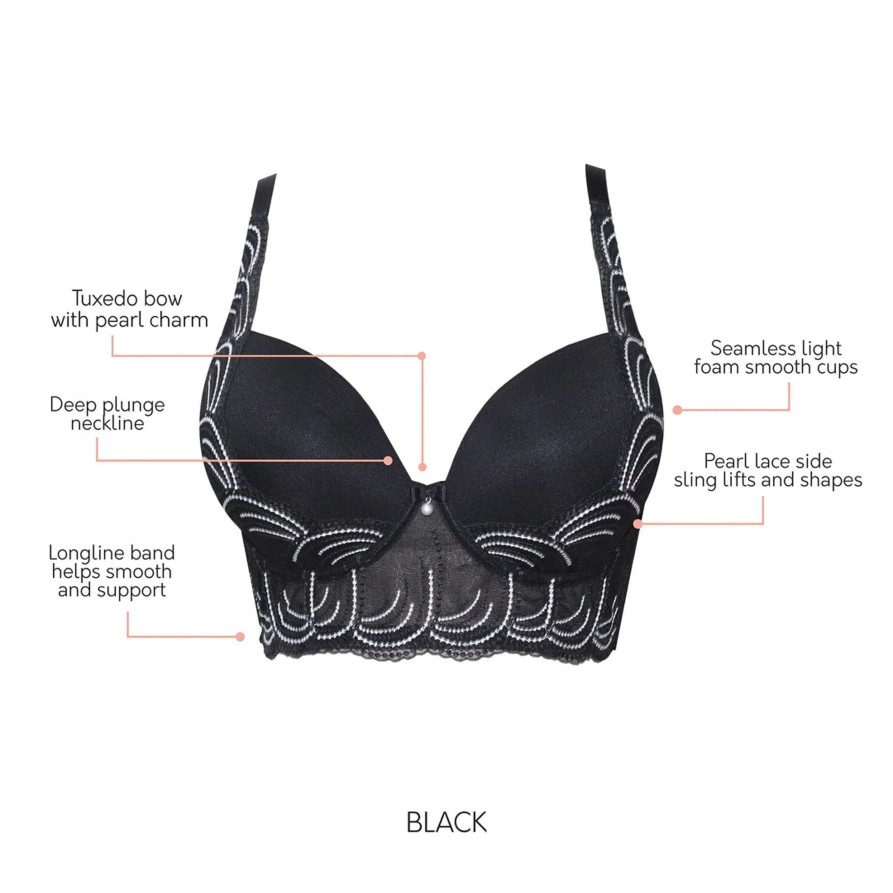 Lingerie & Intimates Sheer-essentials T-Shirt Bras | Pearl Longline Plunge Bra - Black