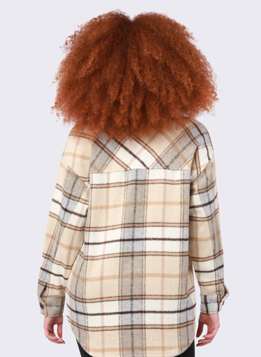 Clothing Sheer-essentials Jackets | Dex Button Front Caramel Plaid Shacket