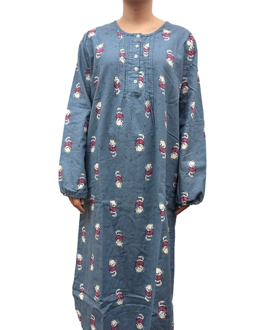 Lingerie & Intimates Sheer-essentials Nightgowns | Long Sleeve Flannel Cat Print Nightgown