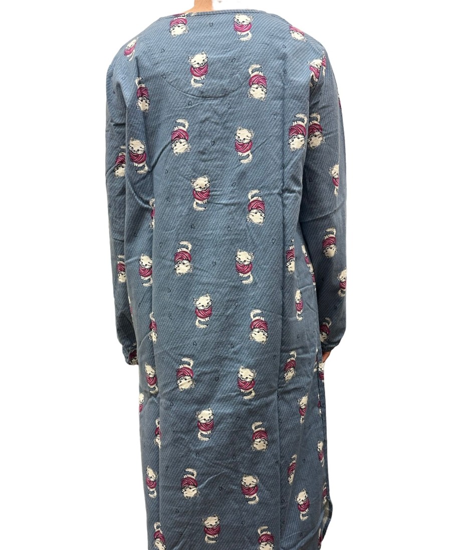 Lingerie & Intimates Sheer-essentials Nightgowns | Long Sleeve Flannel Cat Print Nightgown