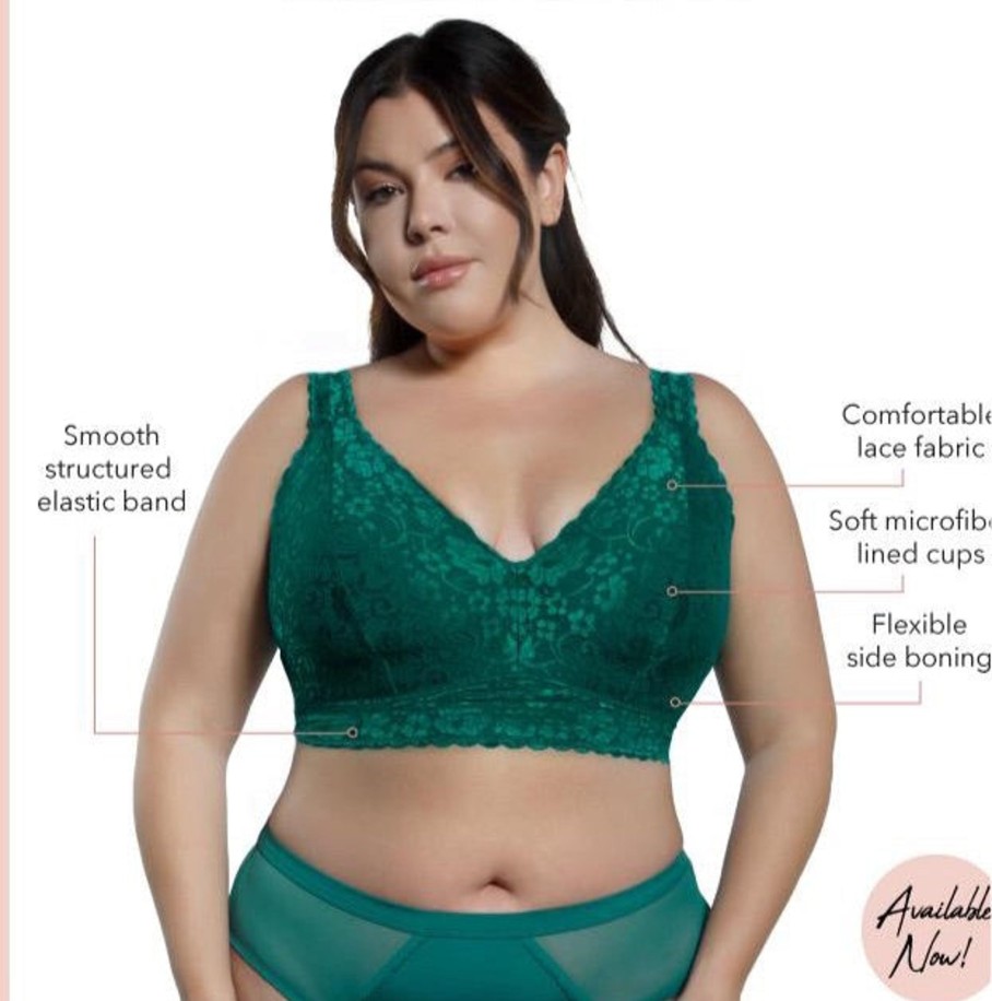 Lingerie & Intimates Sheer-essentials Bralettes | Adriana Lace Bralette - Emerald