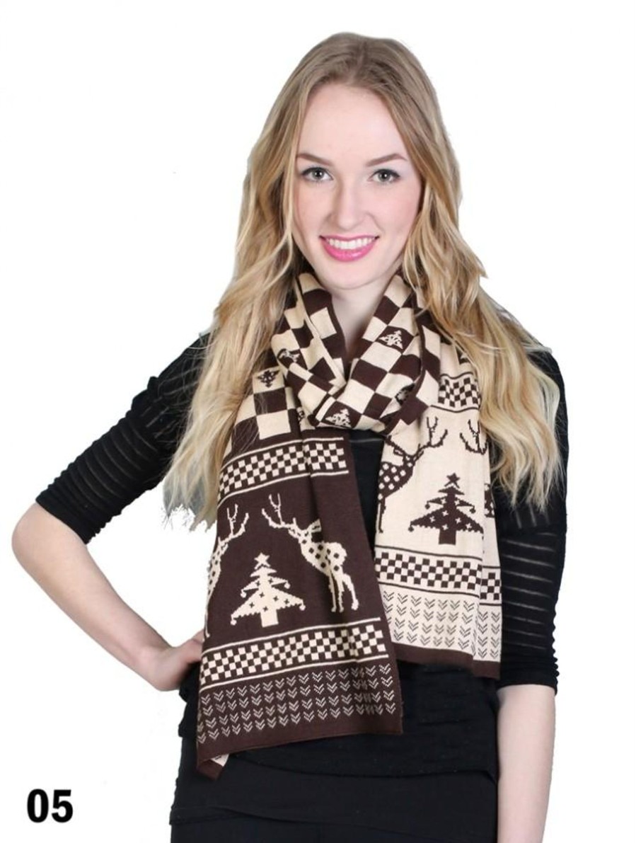 Accessories Sheer-essentials Gloves & Scarfs | Two Tone With Moose, Plaid Scarf