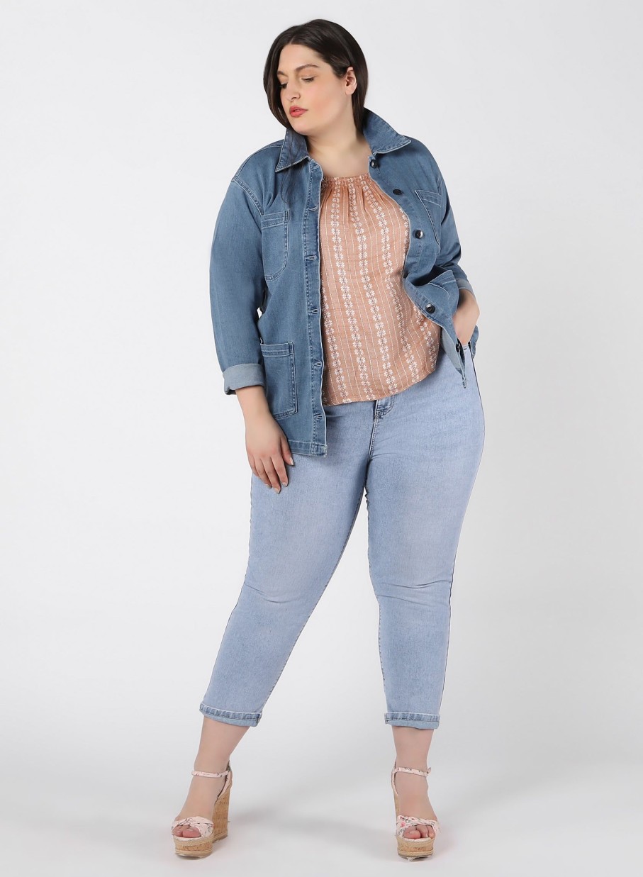 Clothing Sheer-essentials Plus Size | Dex Denim Jacket With Belt