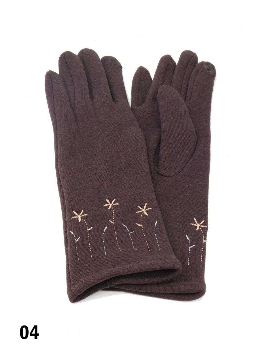 Accessories Sheer-essentials Gloves & Scarfs | Flower Embroidery Over The Wrist Touch Screen Glove