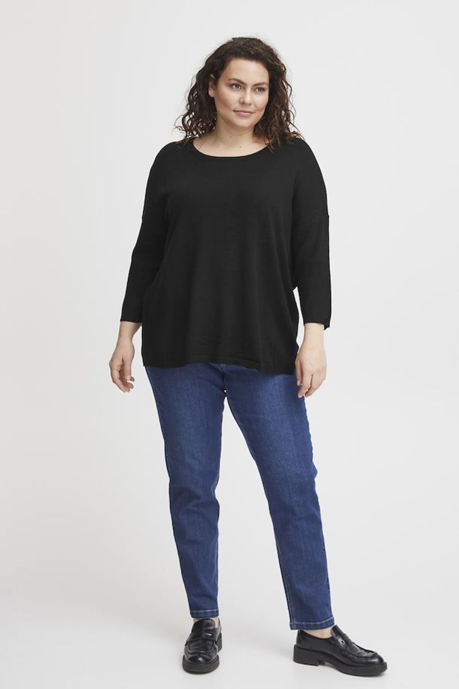 Clothing Sheer-essentials Plus Size | Fransa Long Sleeve Knitted Pullover