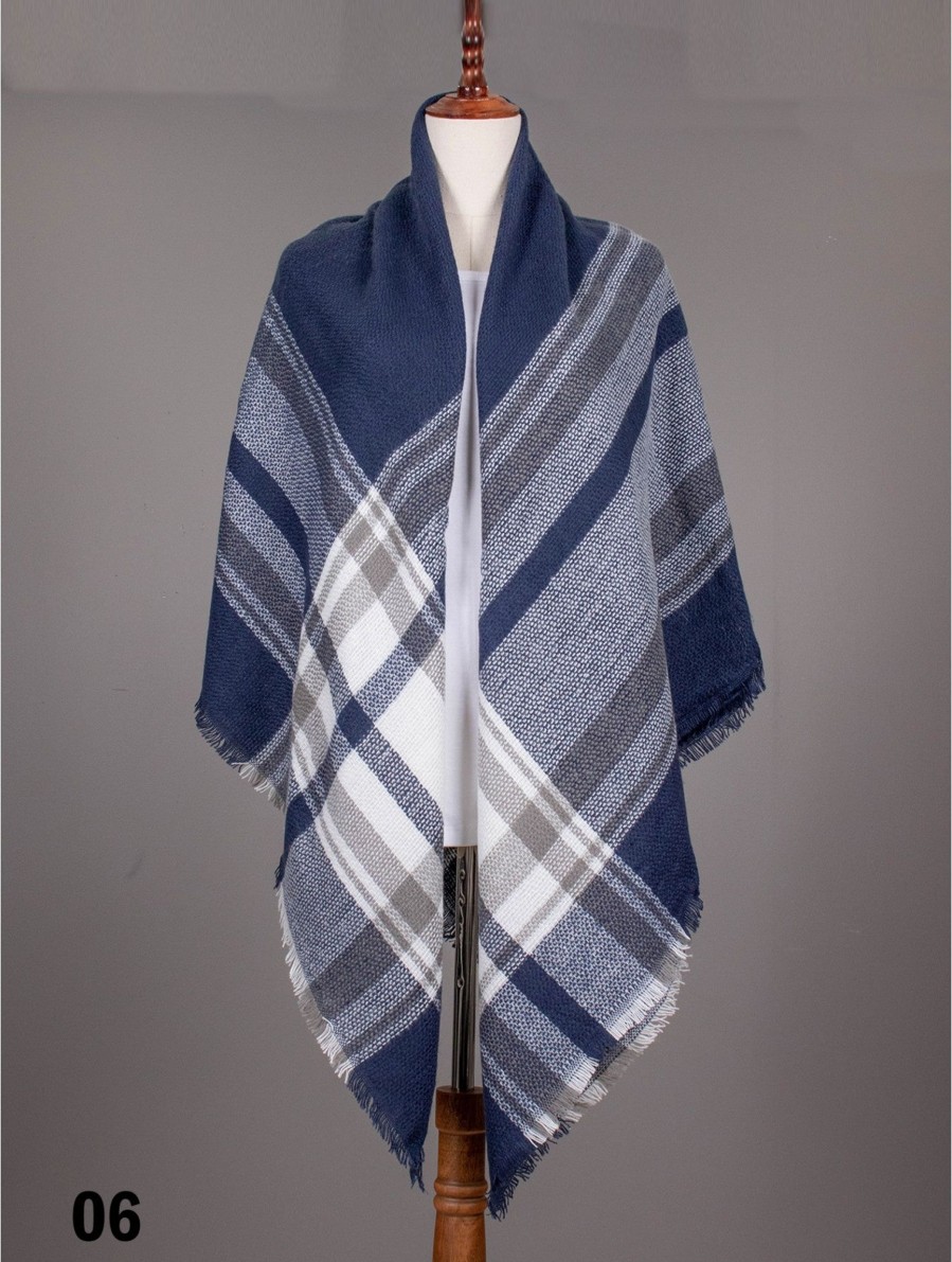 Clothing Sheer-essentials Vests, Wraps & Ponchos | Plaid Blanket Scarf