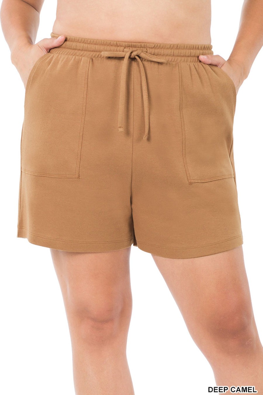 Clothing Sheer-essentials Plus Size | Cotton Drawstring Waist Shorts With Pockets