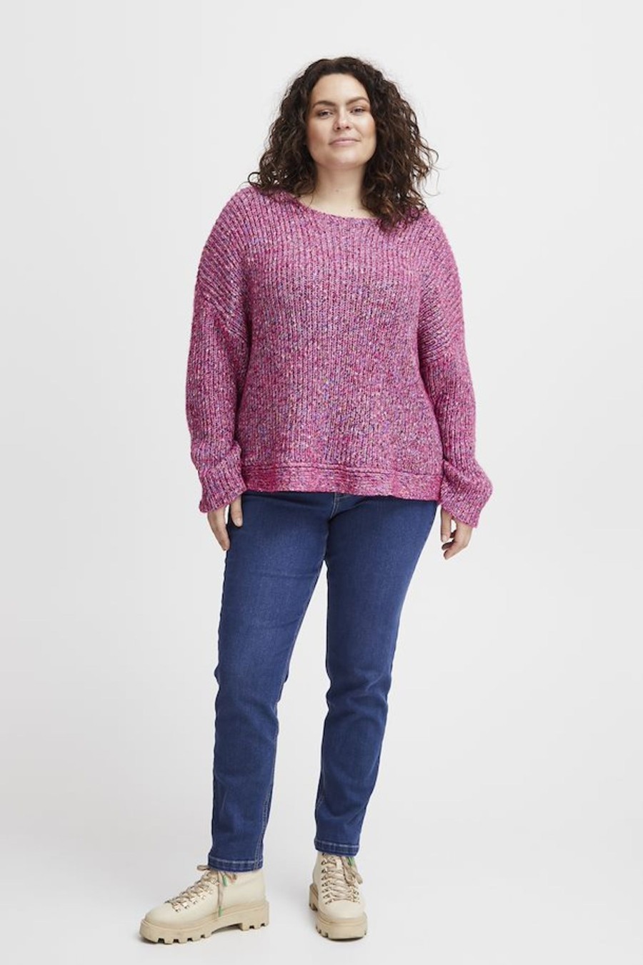 Clothing Sheer-essentials Plus Size | Fransa Knitted Very Berry Pullover Sweater