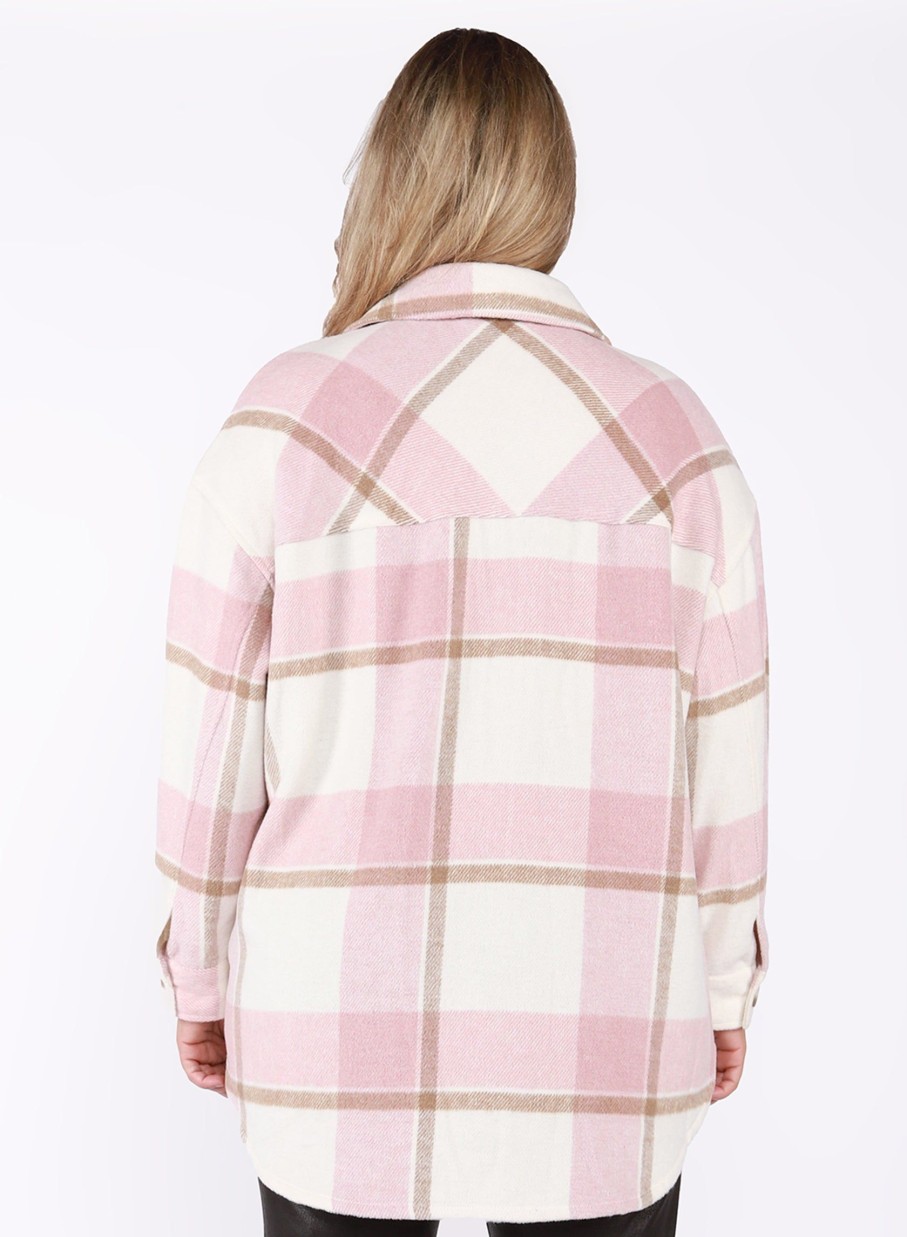 Clothing Sheer-essentials Jackets | Dex Button Front Pink Plaid Shacket