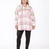 Clothing Sheer-essentials Plus Size | Dex Button Front Pink Plaid Shacket