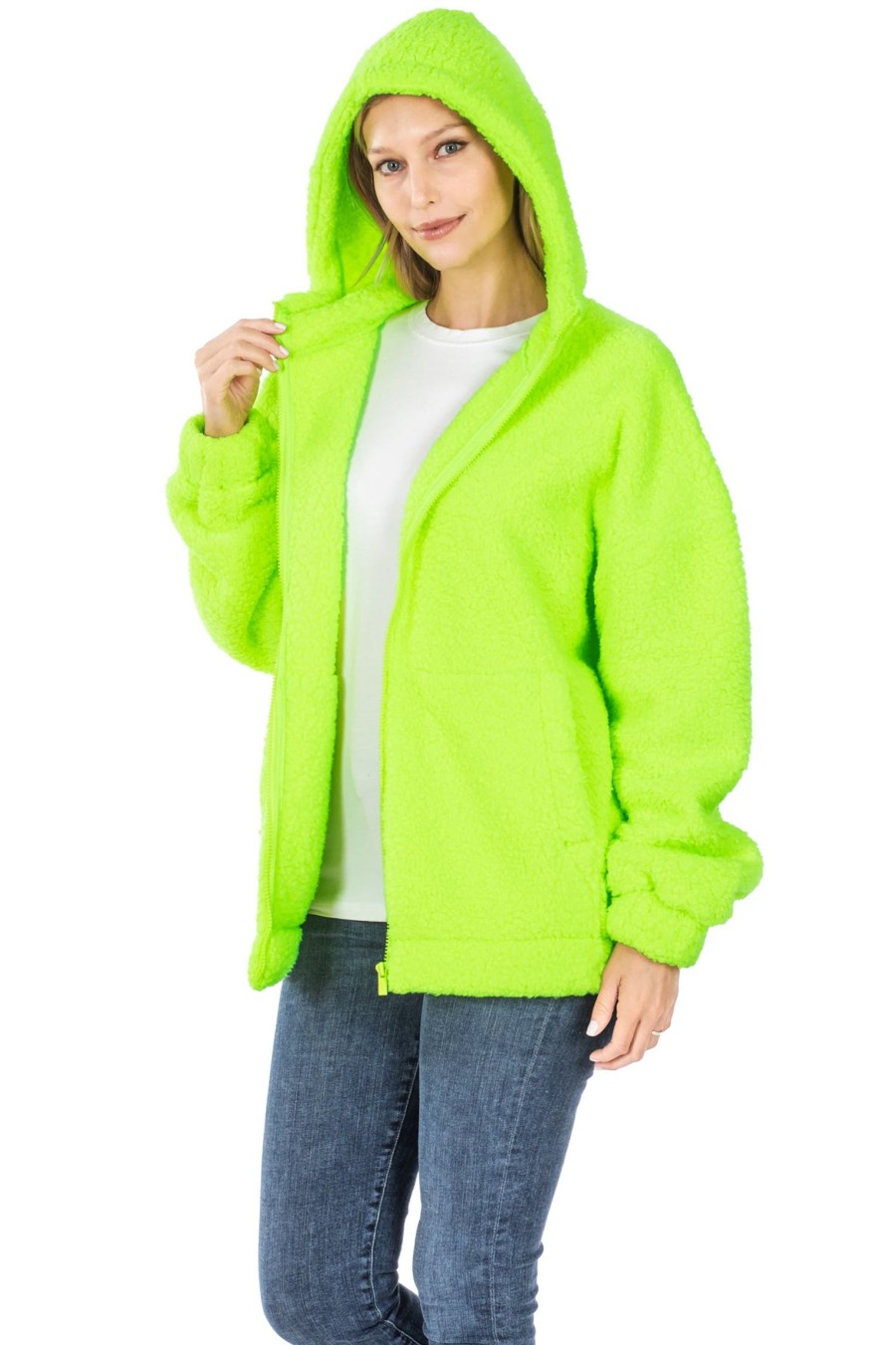 Clothing Sheer-essentials Jackets | Sherpa Hooded Zip Front Jacket